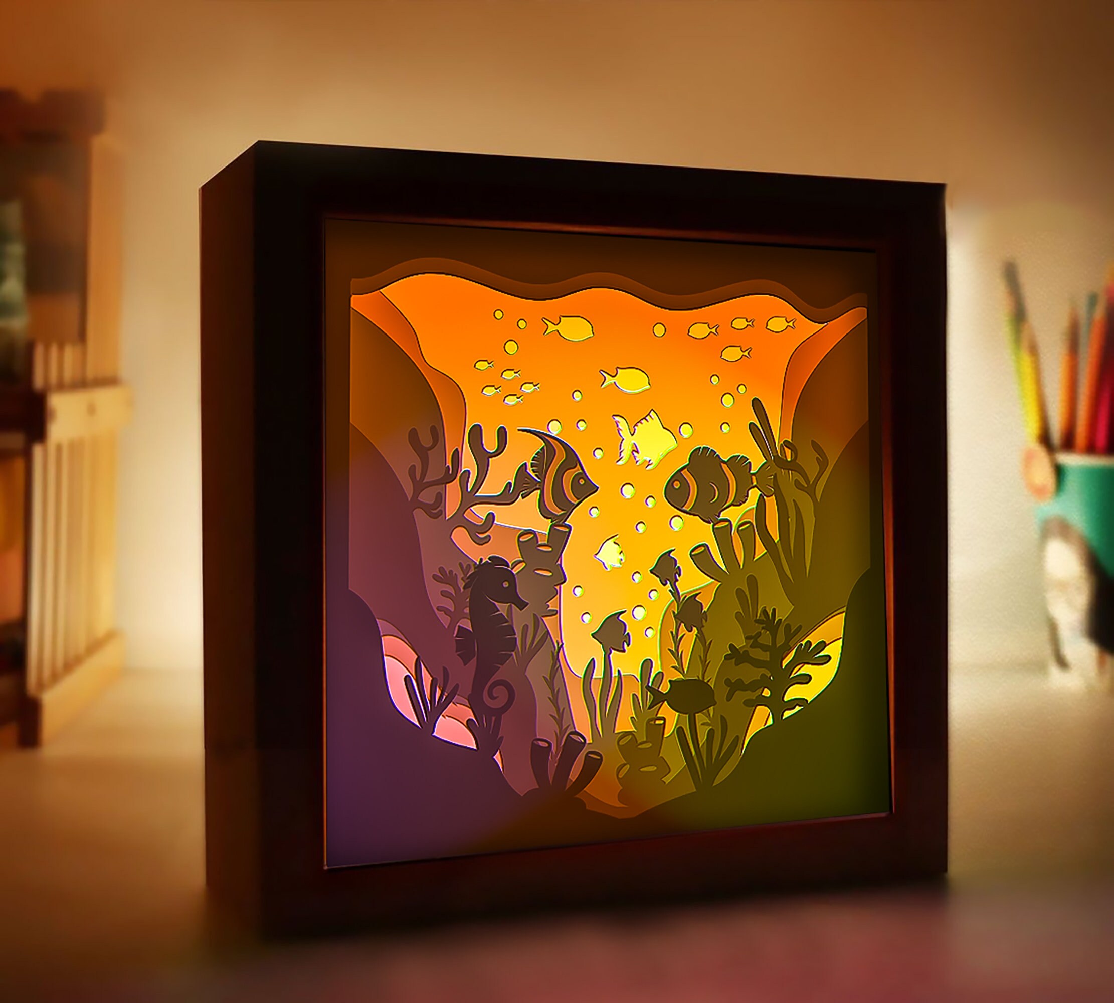 Ocean Fish Shadow Box SVG: 3D Layered Paper Cut Template (digital ...