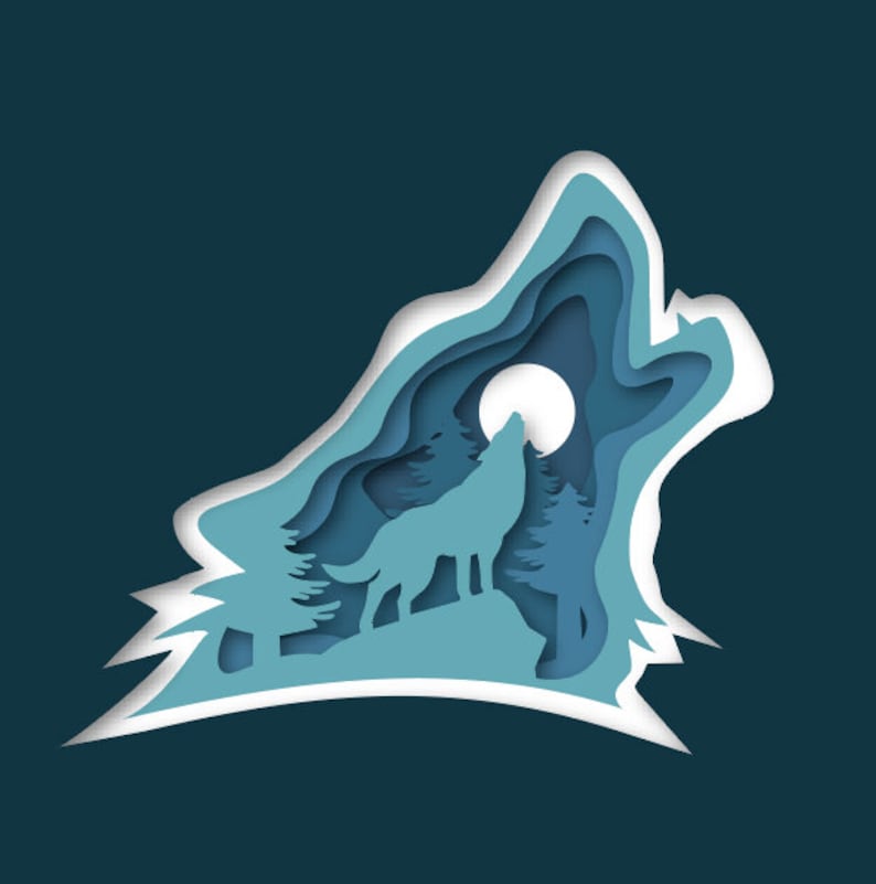 Download Wolf howl 3D Paper Cut Light Box Template SVG Digital | Etsy