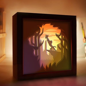 Re Leone - Modello quadrato di taglio della carta 3D Light Box File di download digitale SVG, Shadow Box, Download digitale SVG, livello SVG, file Cricut