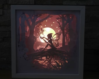 Fee Mond Schatten Box SVG: Papierschnitt Lightbox Vorlage (Digitale Datei)