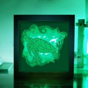 Modèle de boîte à lumière tortue : boîte d&#39;ombre en papier découpé 3D (téléchargement numérique SVG)