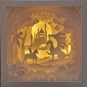 Dragon Paper Cut Light Box, Shadow Box, Regalo, Modello 3D Paper Cut Light Box, Knight Shadow Box SVG Download digitale, Per Cricut SVG