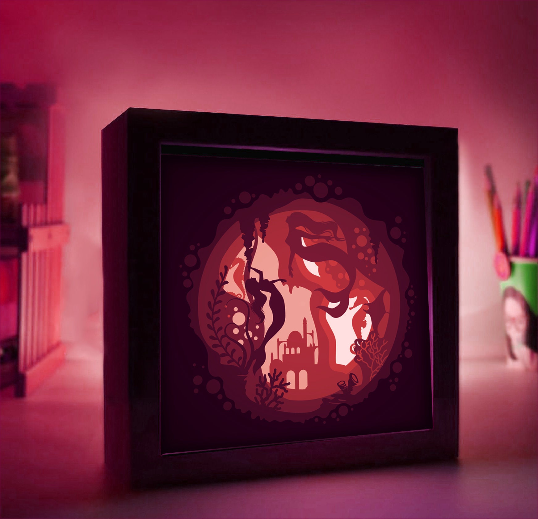 Mermaid Lightbox Template: 3D Paper Cut Shadow Box SVG (digital ...