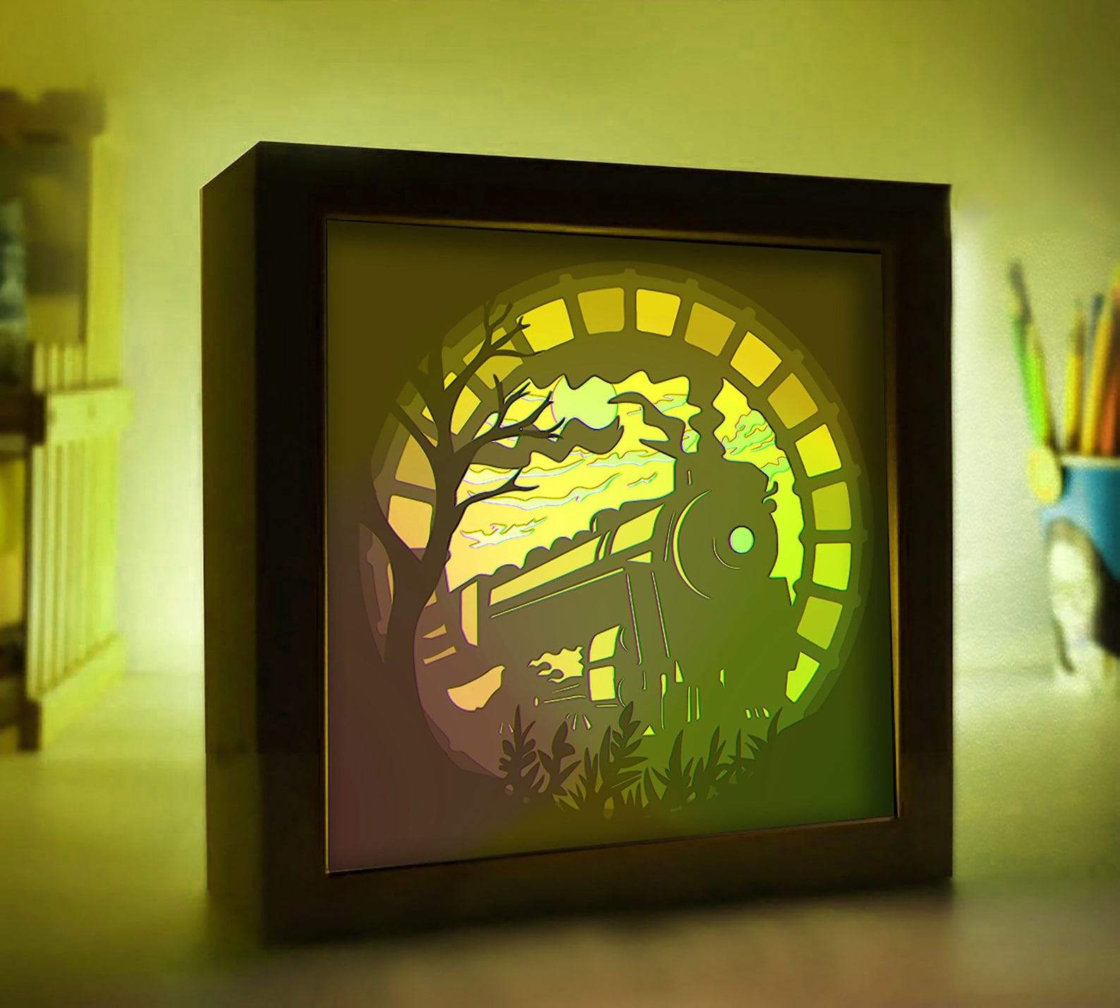 Old Train Shadow Box SVG: Paper Cut Lightbox Template (digital File) - Etsy