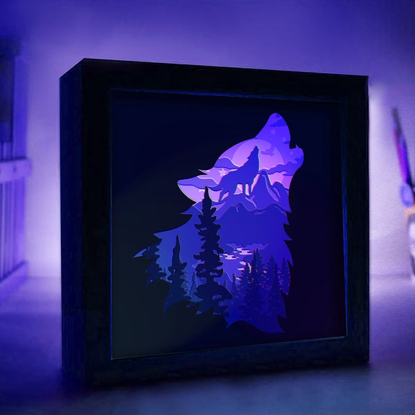 Wolf mountain, 3D Paper Cut Light Box Template, SVG Digital Download Files, Shadow Box SVG Digital Download Files, For Cricut Wolf mountain, 3D Paper Cut Light Box Template, SVG Digital Download Files, Shadow Box SVG Digital Download Files, For Cricut