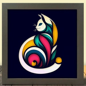 Gato 3D em camadas SVG para cartolina, modelo de caixa de sombra com corte de papel 3D, arte pop de mandala de gato, artesanato em papel 3D de gato SVG, caixa de sombra SVG