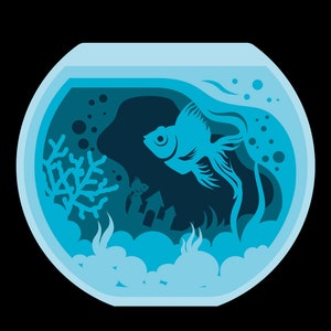 Aquarium,Fish, 3D Paper Cut Light Box Template, SVG Digital Download Files, Shadow Box SVG Digital Download Files, For Cricut