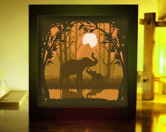 Elephant Safari 3D Paper Cut Light Box Template (Digital Download)