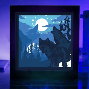Wolf Shadow Box SVG: Layered Papercut Light Box (Digital Download)