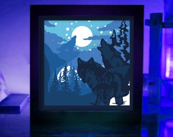 Wolf Shadow Box SVG: Layered Papercut Light Box (Digital Download)