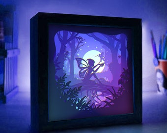 Fee Mond Schatten Box SVG: Papierschnitt Lightbox Vorlage (Digitale Datei)