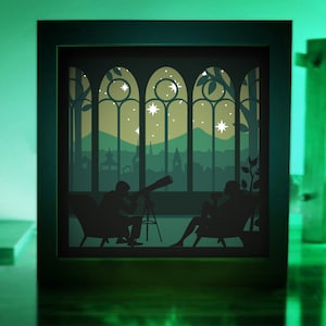 Watching stars, Telescope, 3D Paper Cut Light Box Template, SVG Digital Download Files, Shadow Box SVG Digital Download, For Cricut,