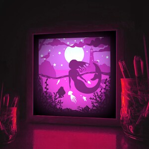 Mermaid Lightbox Template, 3D Paper Cut Light Box Template, SVG Digital ...