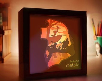 Sjabloon Lion King 3D Paper Cut Light Box: Square Shadow Box SVG (digitale download)