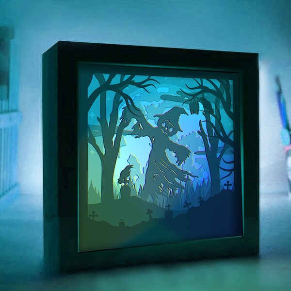 Scarecrow Shadow Box Template, Halloween Light Box Template, Shadow Box SVG, For Cricut, Scary Template, 3D Halloween Ghost Shadow Box Scarecrow Shadow Box Template, Halloween Light Box Template, Shadow Box SVG, For Cricut, Scary Template, 3D Halloween Ghost Shadow Box