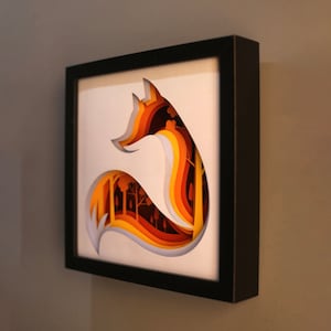Red Fox, modello di scatola luminosa in carta tagliata 3D, file di download digitale SVG, file di download digitale Shadow Box SVG, per Cricut