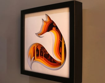 Red Fox 3D Paper Cut Light Box Template (SVG Digital Download)