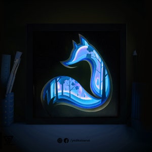 Blue Fox 3D Paper Cut Light Box Template (SVG Digital Download)