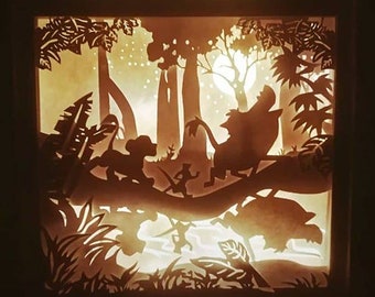 Sjabloon Lion King 3D Paper Cut Light Box: Square Shadow Box SVG (digitale download)
