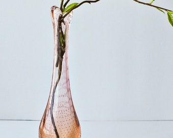 Vintage Golden Orange Orchid Vase von Kastrup, Danish Art Glasvase, schlanke Vase im Bullicante-Stil mit kontrollierten Blasen