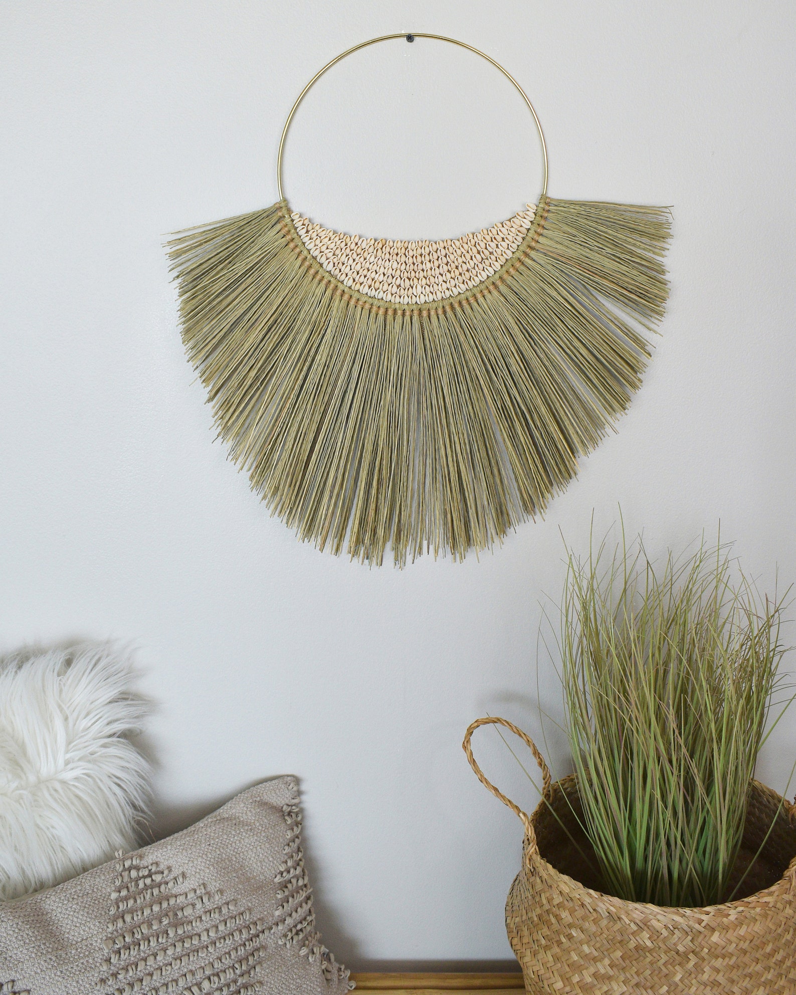 Seagrass and Seashells Wall Hanging Natural Raffia Wall Decor Etsy
