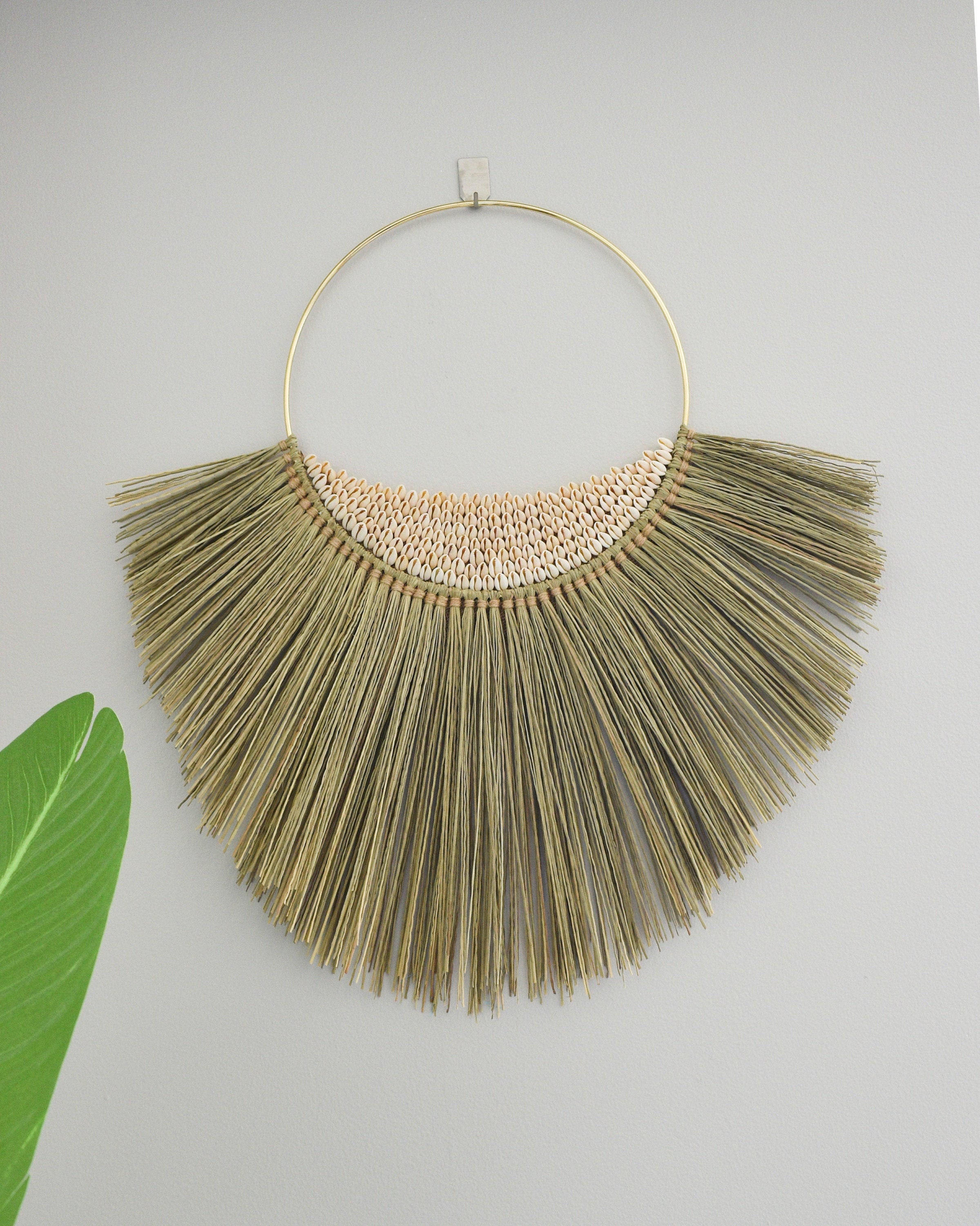 Seagrass and Seashells Wall Hanging Natural Raffia Wall Decor Etsy