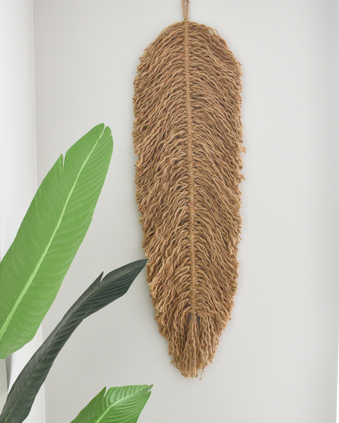 Extra Large Minimalist Jute Feather Wall Art Decor Dried Etsy