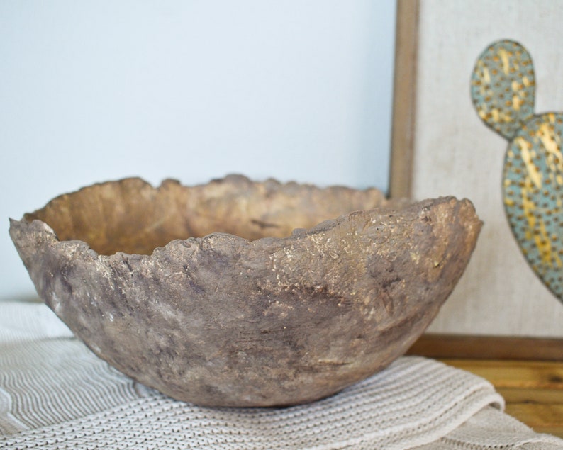 Vintage Brown Paper Mache Bowl, Handmade Boho Bowl or Planter, Indian Bowl, Papier Mache Vessel image 8