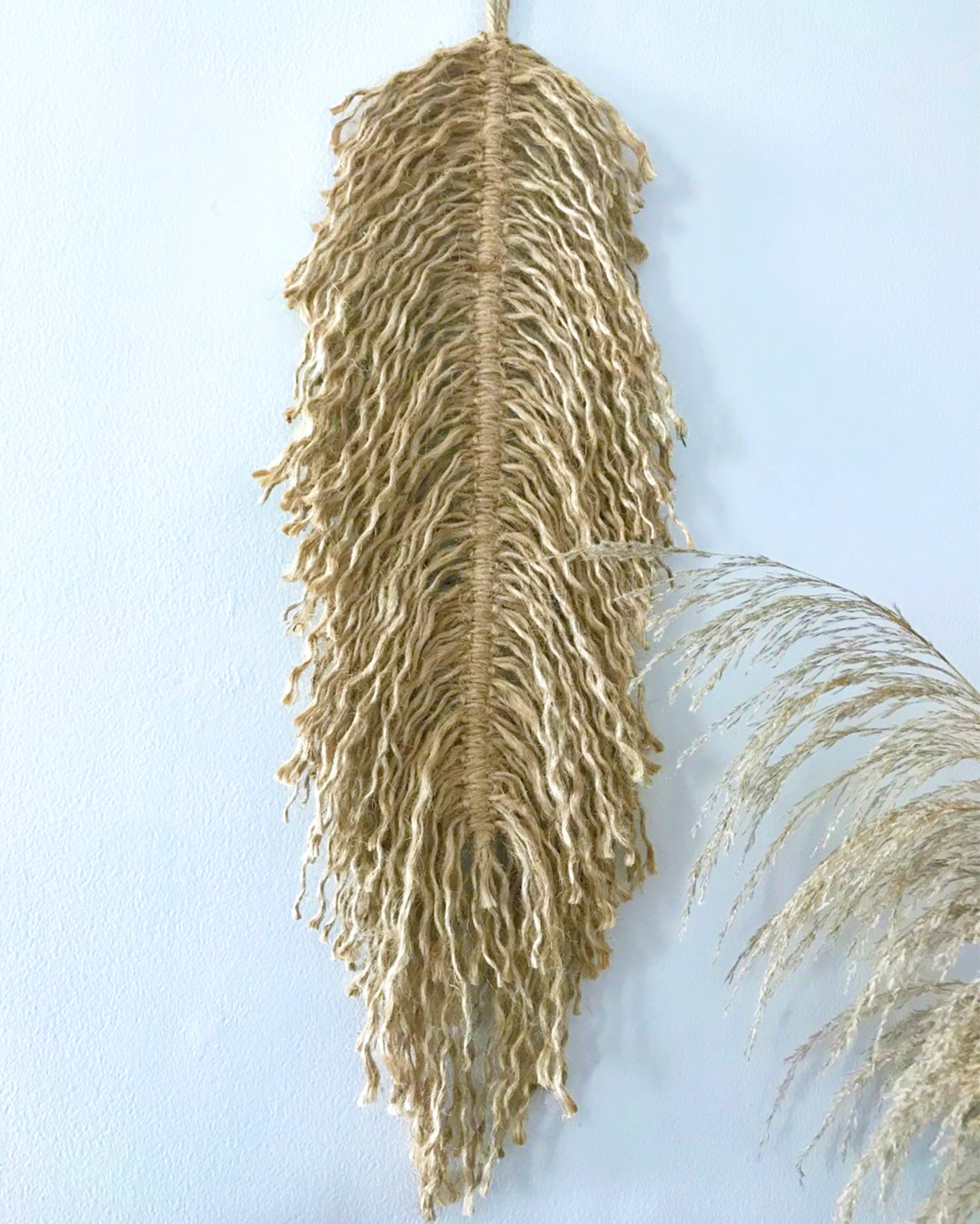 Minimalist Jute Feather Wall Art Decor Dried Wheat Leaf Art Etsy