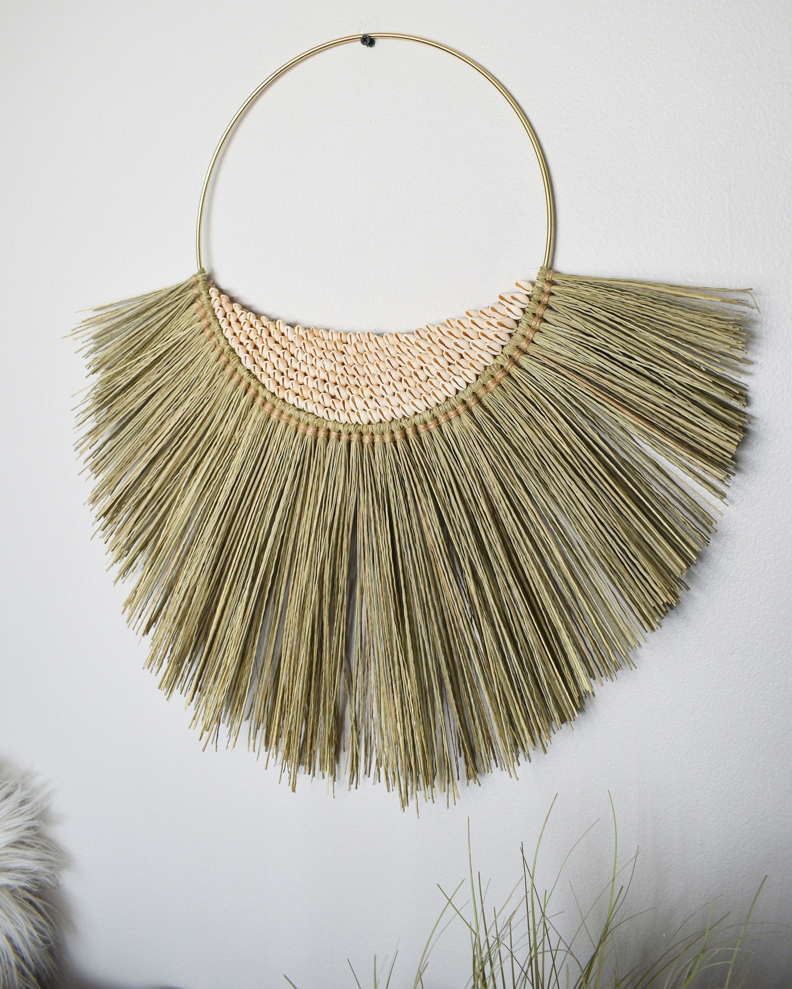 Seagrass and Seashells Wall Hanging Natural Raffia Wall Decor Etsy