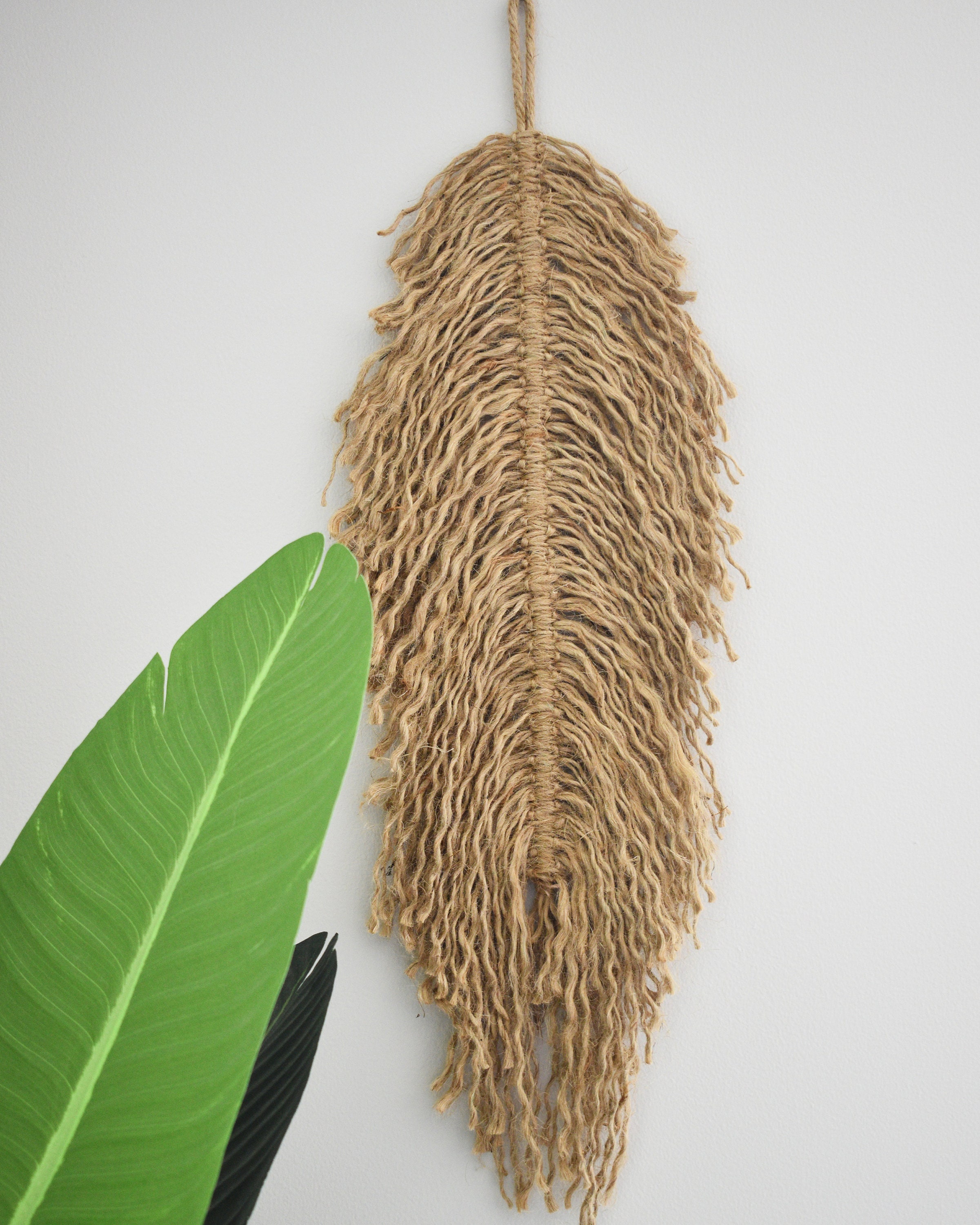 Minimalist Jute Feather Wall Art Decor Dried Wheat Leaf Art Etsy