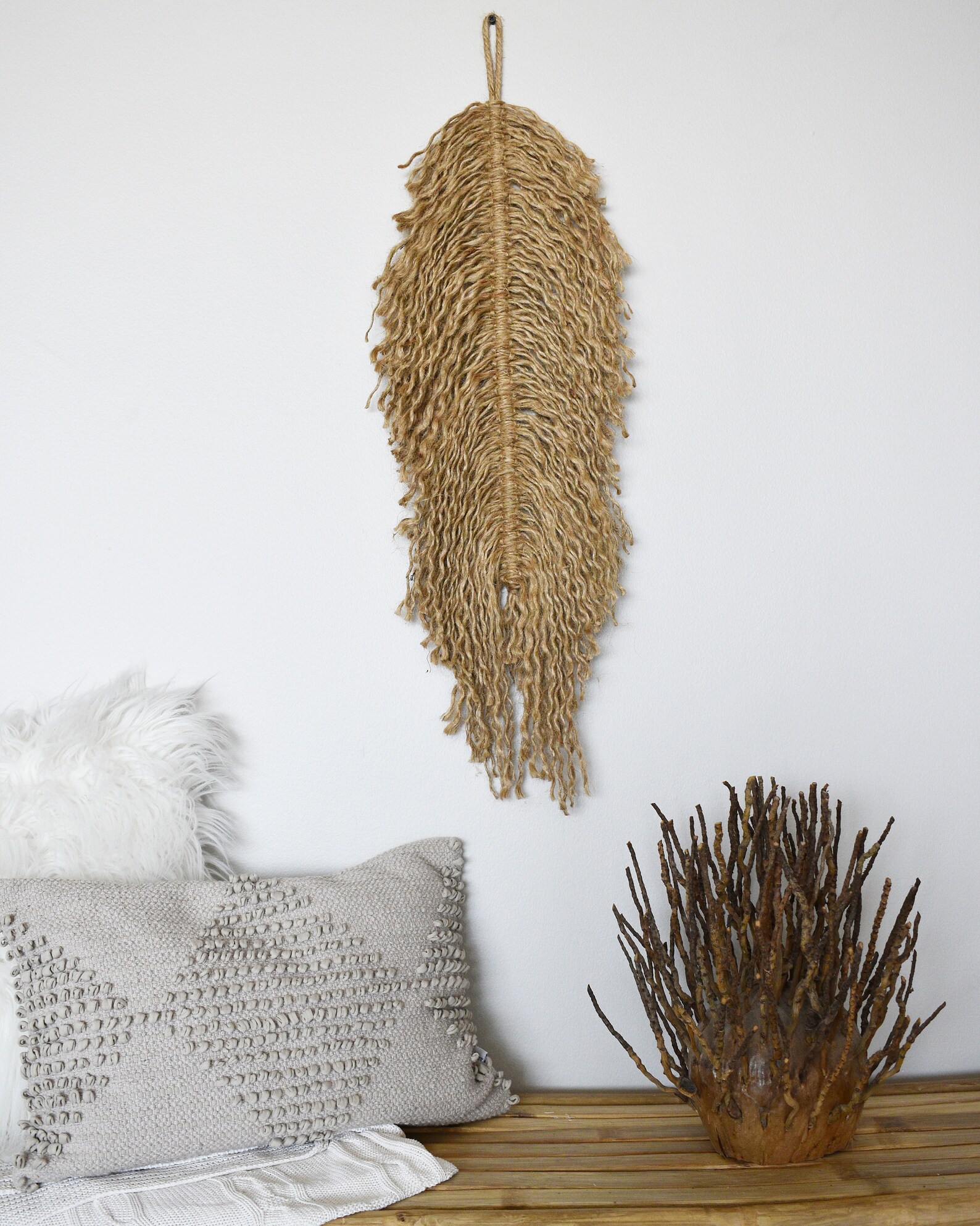 Minimalist Jute Feather Wall Art Decor Dried Wheat Leaf Art Etsy
