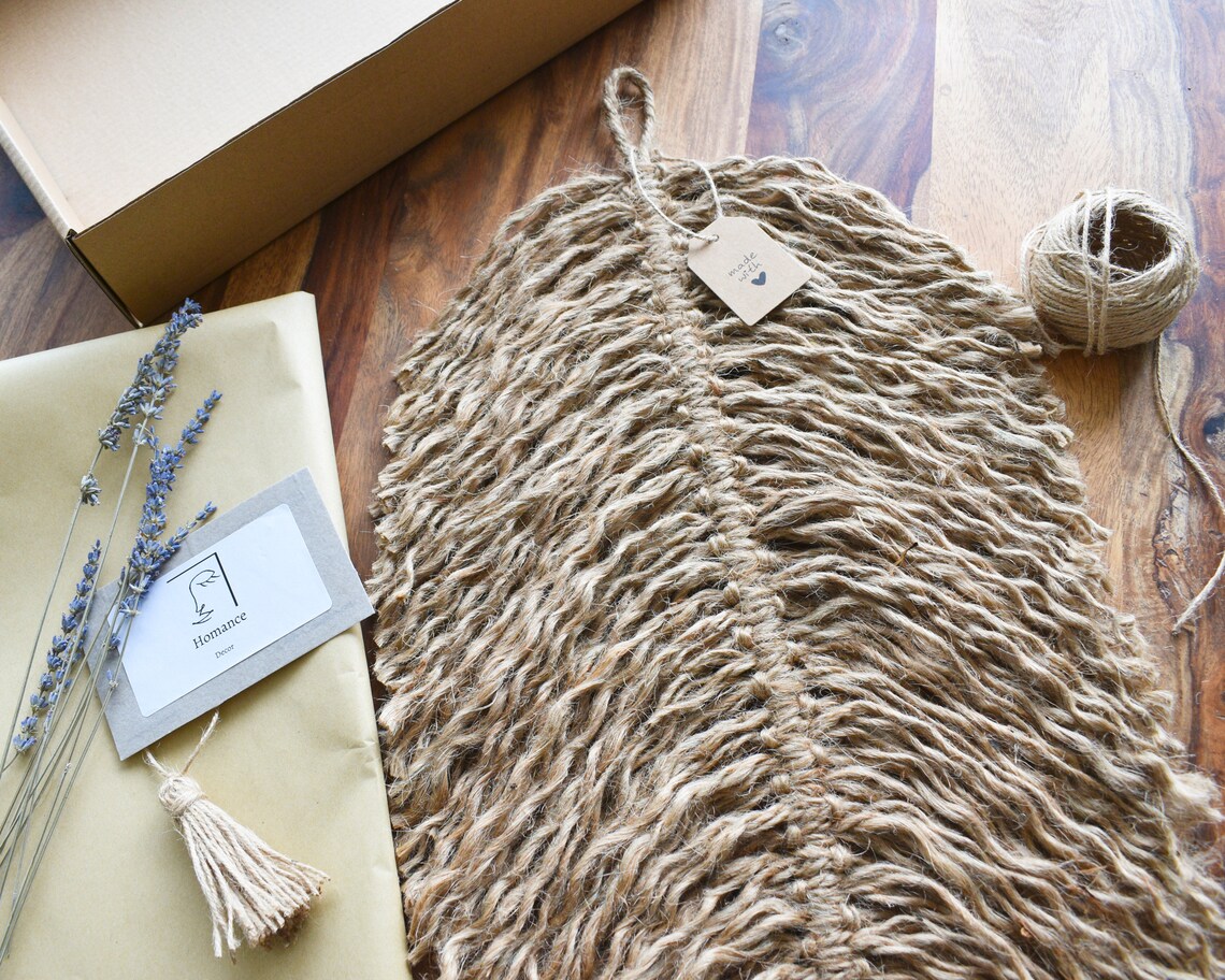 Extra Large Minimalist Jute Feather Wall Art Decor Dried Etsy