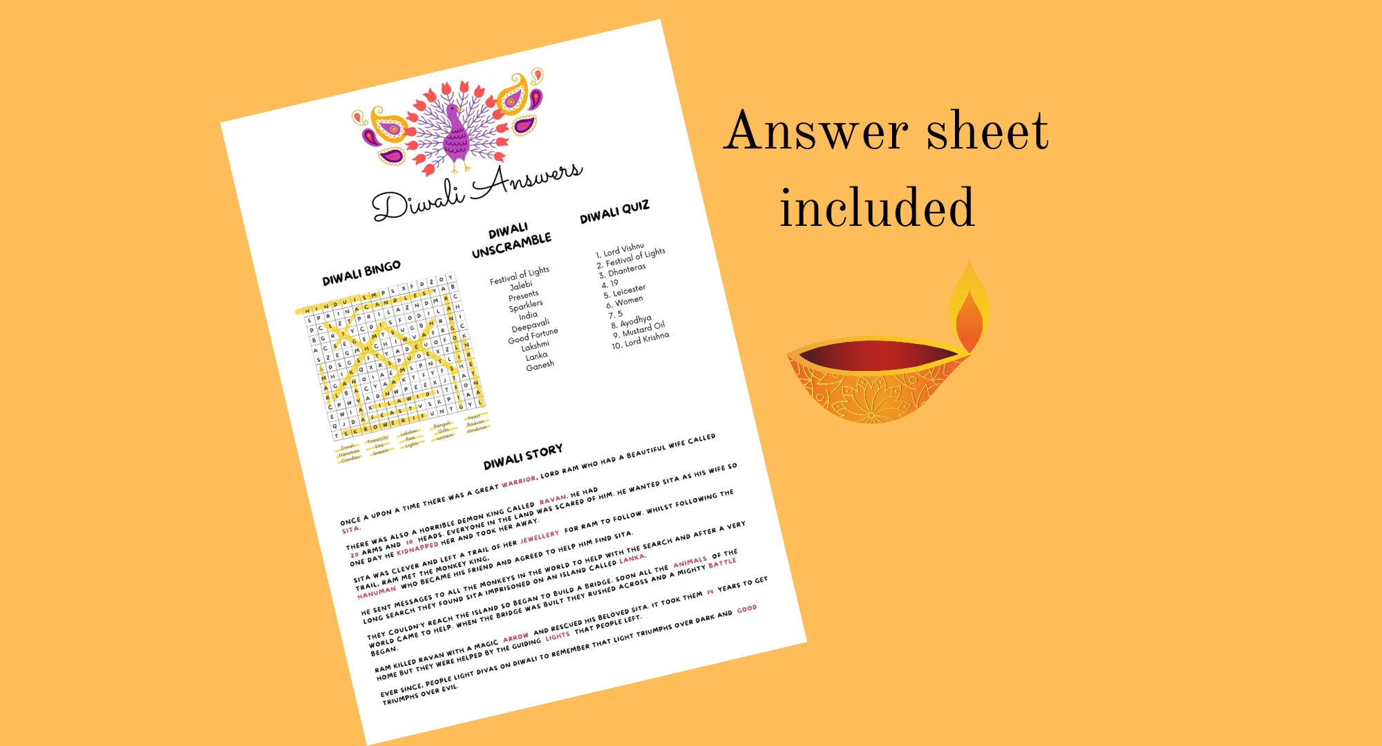 Printable Diwali Activity Sheets. Family Fun Activity. Diwali - Etsy