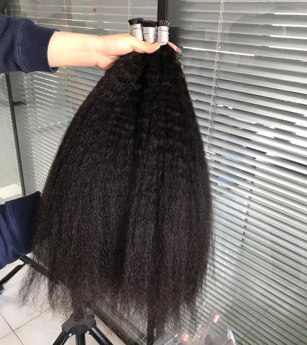 Natural Black 100 Strands/pack Kinky Straight I Tip Hair Extensions Microlink Yaik Human Hair
