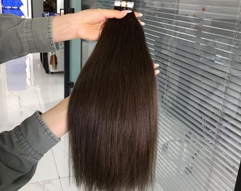 Chocolate Brown Silk Straight 40Pcs Tape In Human Hair Extensions Brazilian Remy Hair Extensions Skin Weft Bundle Real Human Hair for Women