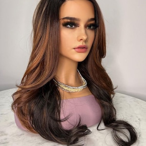 Brown Body Wave Lace Front Human Hair Wigs Brazilian Remy Hair Highlight Colored Long Wave Lace Frontal Wig For Women Pre Plucked Wigs