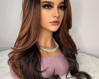 Brown Body Wave Lace Front Human Hair Wigs Brazilian Remy Hair Highlight Colored Long Wave Lace Frontal Wig For Women Pre Plucked Wigs