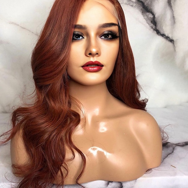 Reddish Brown Body Wave Lace Front Human Hair Wigs Auburn Brazilian Remy Hair Glueless Transparent Lace Frontal Wig For Women Pre Plucked