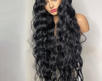 Long Black Deep Wave Lace Front Human Hair Wig 100% Real  display picture 2