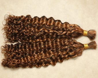 Highlight Blonde Brown Brazilian Remy Hair Curly Bulk Hair Weaving for Braiding Water Wave  No Weft Human Hair Extensions Hair Bundles