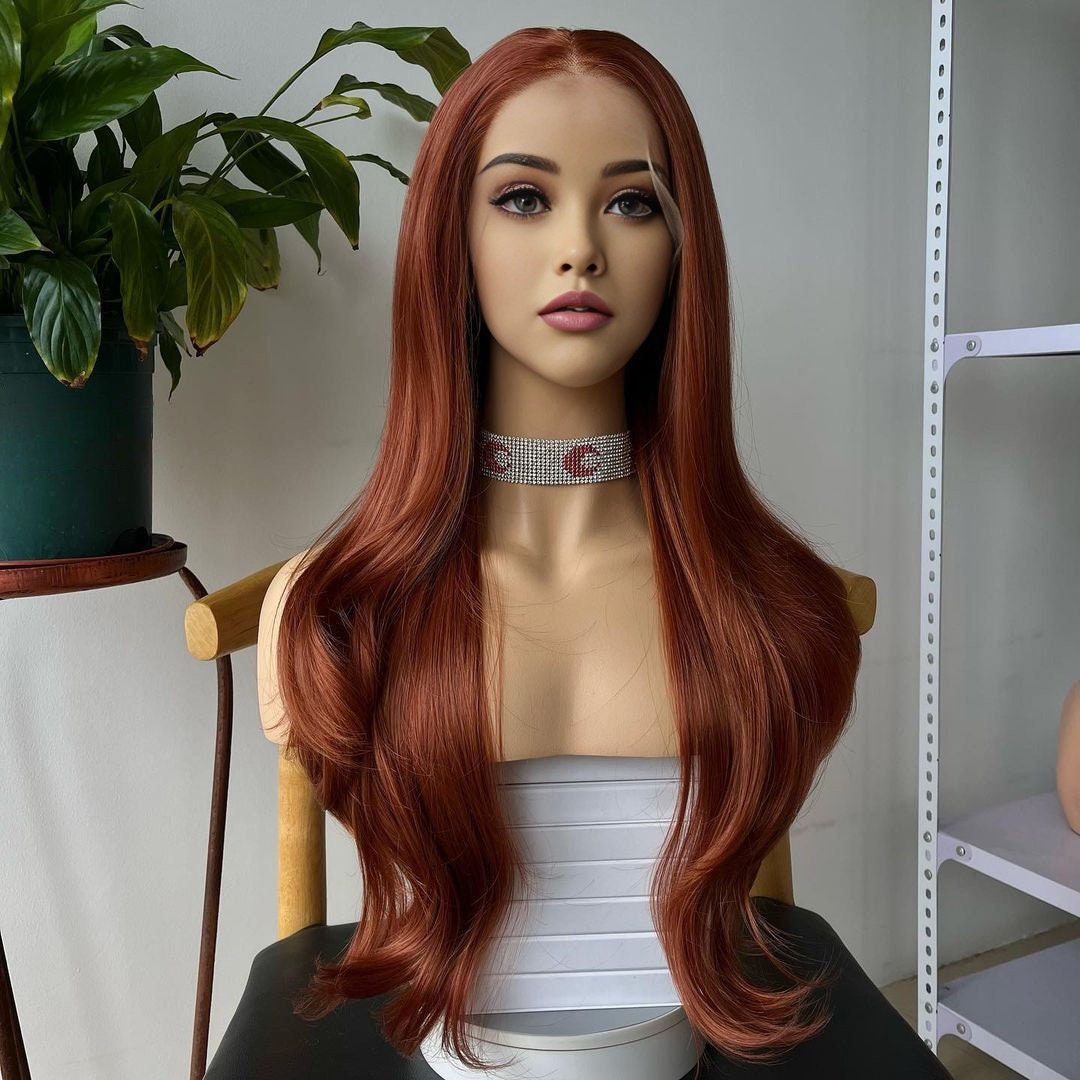 Ginger Remy Ginger Orange Long Wave Lace Front Human Hair Wigs Brazilian Remy Hair ...