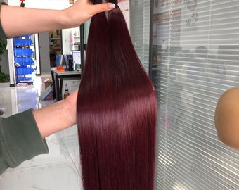 Burgundy 99J 100 Strands/Pack Silk Straight Flat Tip Hair Extensions Microlink Human Hair Red Keratin Brazilian Remy Hair Bulk For Women