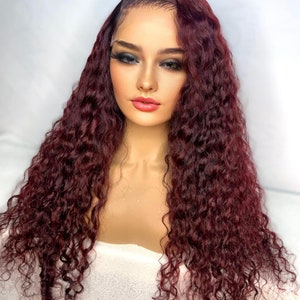 99J RED WINE BURGUNDY Deep Curly No Lace Full Weave Wig Human Hair Wigs  Cheap Full Machine Made Hair Wig for Black Women Women Wigs 