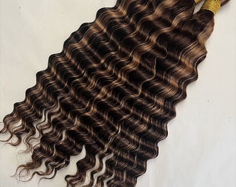 Highlight Blonde Brown Brazilian Virgin Hair Deep Wave Bulk Hair Weaving for Braiding Unprocessed No Weft Human Hair Extensions Hair Bundles