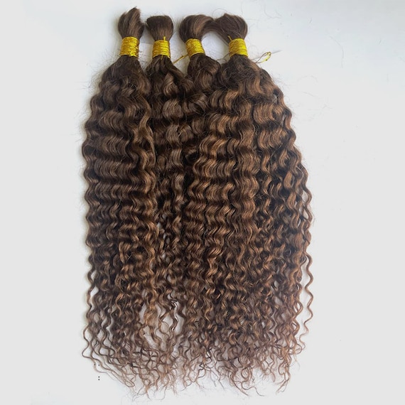 Brazilian Virgin Hair Deep Curly Bulk Hair Weaving for Braiding 100%  Unprocessed No Weft Human Hair Bulk Extensions Brown Color Hair Bundles -   Canada