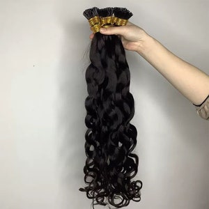 100 ストランド/パック カーリー I チップ ヘアエクステンション マイクロリンク ディープウェーブ 人毛 ナチュラルカラー ブラジル産 レミーヘア バルク 染色可能 女性用