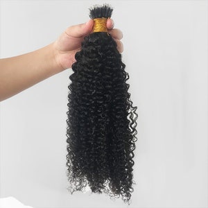 100 Strands/Pack Curly Nano Ring Hair Extension Kinky Curly Micro Link Pre Bonded Nano Tip Ring Hair Natural Black Brazilian Remy Hair Bulk