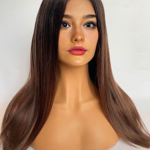 Ombre Chocolate Brown Silk Straight Lace Front Human Hair Wigs PrePlucked Brazilian Remy Hair Dark Brown Transparent Lace Front Wig Glueless