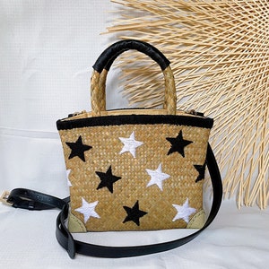 STRAW BAG, Handwoven Top Handle Bag, Gift For Her, Straw Handbag, Beach Bag, Boho bag,Weaving top handle bag, Gift, Seagrass Bag